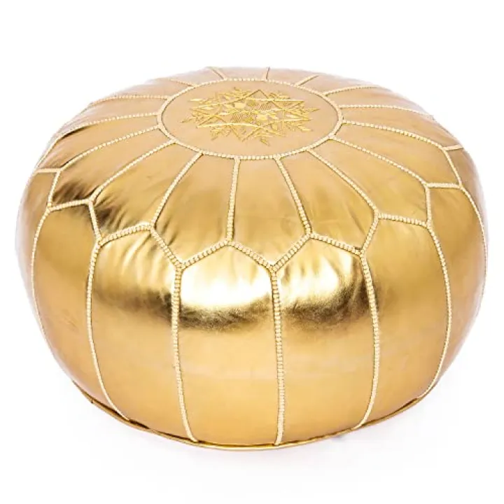 Marrakesh Gallery Handmade Faux Leather Round Pouf Unstuffed - Moroccan Ottoman Footstool, Footrest Cover - Boho Decor - Bohemian Living Room, Bedroom, Kids Room, Gift & Wedding