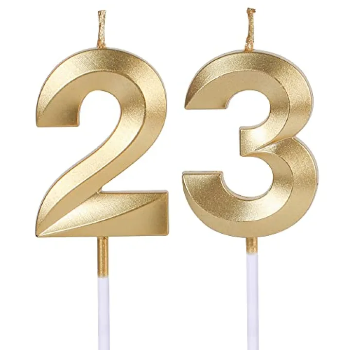 Gold 32nd & 23rd Birthday Candles for Cakes, Number 23 32 Candle Cake Topper for Party Anniversary Wedding Celebration Decoration