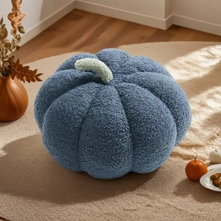 Wadser Boucle Throw Pillow Pumpkin Fleece Sherpa Cushion Round Plush Pillows for Chair Sofa Couch Living Room Decor, Dusty Blue, 11 in