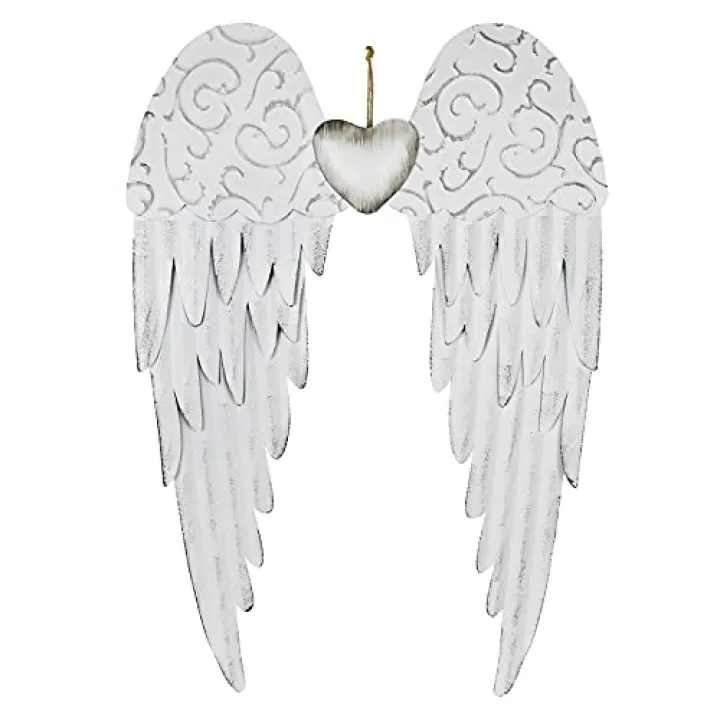 Linfevisi Angel Wings Wall Decor Rustic Decorative Hanging Metal Wings Angel Art Wall Decor with Heart Beautiful Angel Wings Wall Sculpture Heavenly Religious Decoration for Indoor Outdoor Living Room