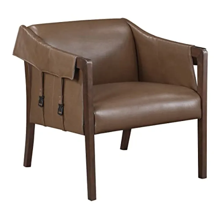 OSP Home Furnishings Parkfield Faux Leather Accent Chair with Sling Buckle Design and Solid Wood Frame, Molasses