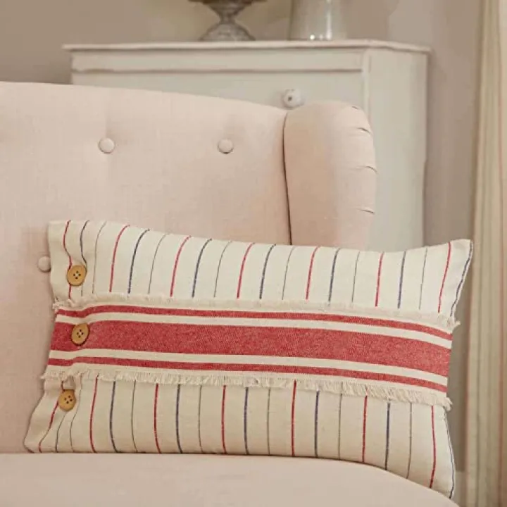 Piper Classics Betsy Stripe Throw Pillow Cover, 12" W x 21" L, Red Grain Sack Stripe, Farmhouse, Patriotic, Primitive Americana
