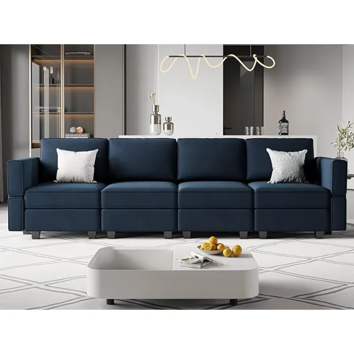 Belffin Modular Sofa Couch with Storage Seats Sectional Sofa Velvet Sofas for Living Room Blue