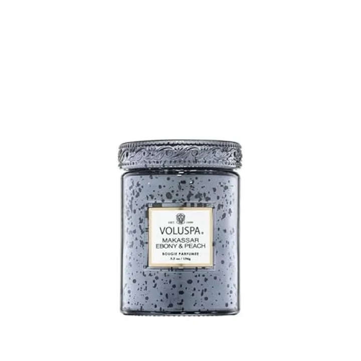 Voluspa Makassar Ebony & Peach, Small Candle Jar, 5.5 oz, 50 Hour Burn Time, Coconut Wax for Clean Burning, Handcrafted in The USA