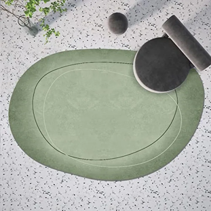 Irregular Shape Modern Geometric Area Rug for Living Room Solid Sage Green Striped Circle Dining Room Playroom Bedroom Runner Rugs Large Indoor Outdoor Carpet 2x3ft
