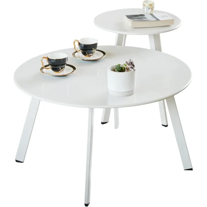 Patio Coffee Table Set of 2, Weather Resistant Outdoor Round End Table, Nesting Tables for Living Room Balcony Office, White