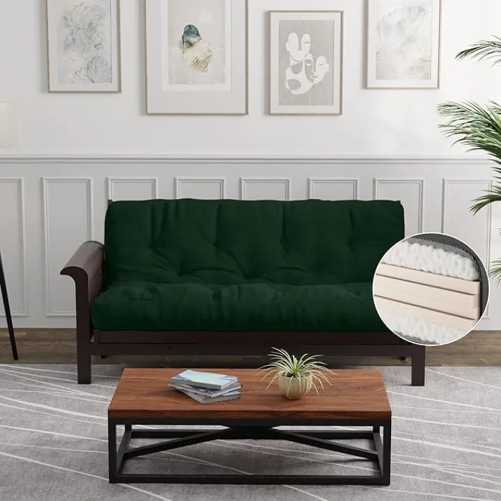 Loosh Home | 8" Full Size Futon Sofa Bed Foam Mattress - USA Made, Dark Green, No Frame
