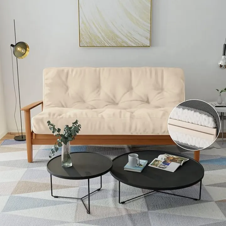 Loosh Home | 6" Full Size Futon Sofa Bed Memory Foam Mattress - USA Made, Ivory, No Frame