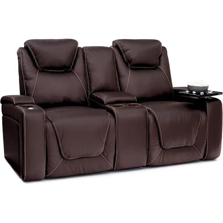 Seatcraft Concerto Heat & Massage, Italian Leather Loveseat w/Storage Console, Power Headrest, Power Recline, Brown