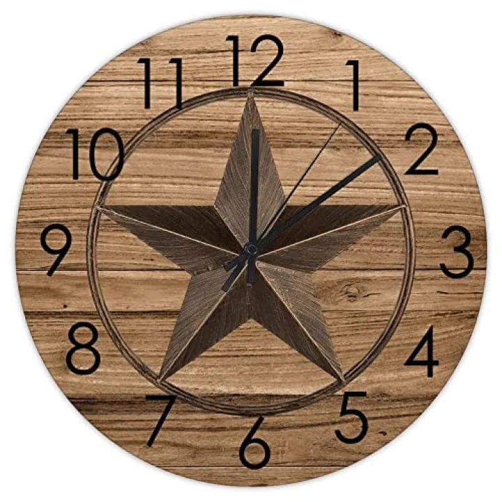 Rustic Wall Clock Texas Star Battery Operated Quiet Wall Hanging Clock Vintage Western Country Home Decor for Farmhouse Bedroom Living Room Terrace Front Door Beach House