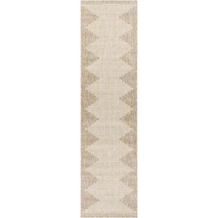 Hauteloom Eris Outdoor Runner - Porch Patio Carpet - No Pile - Waterproof - Geometric - Brown, Cream, Beige - 2'7" x 12'