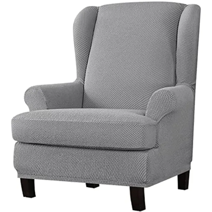 Stretch Armchair Chair, 2-Piece Super Soft Wingback Chair Slipcover Elasticity Solid Color Anti Scratchc Wing Chair Covers Pets Kids Children Dog Cat (Color : Light Grey, Size : 2 Piece)