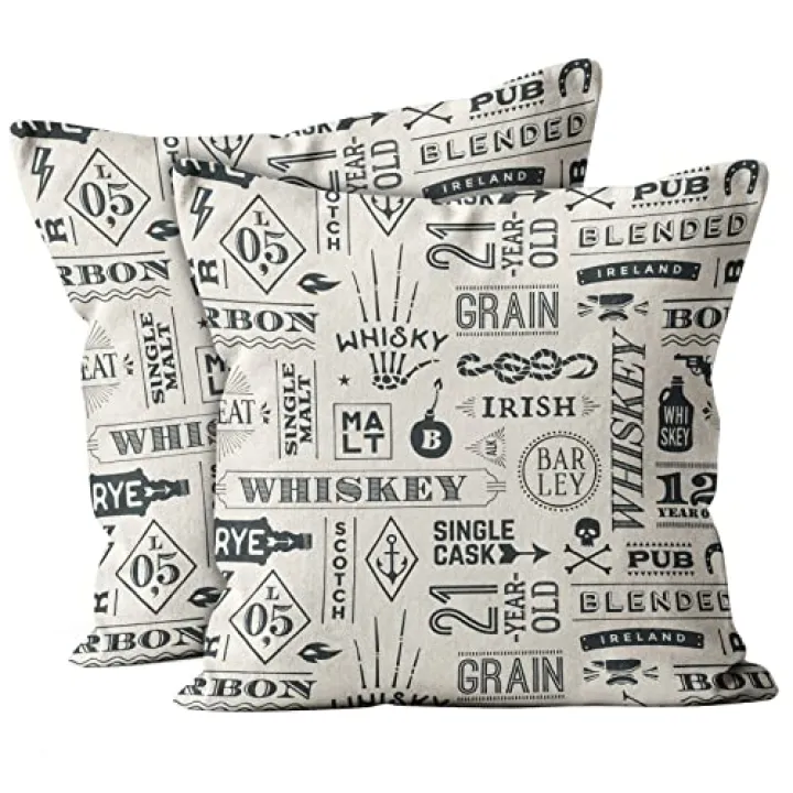 Xtremepads Set of 2, Decorative Square Throw Pillow Case Cushion Cover, Types Whiskey Pattern, 20X20 inch, for Couch Sofa Bedroom Chair Home Decor