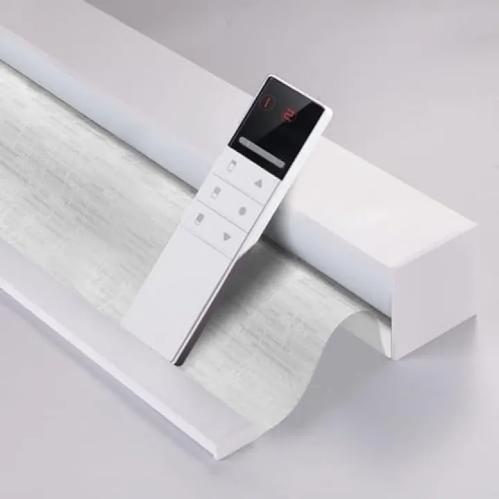 ZSHINE Motorized Blinds Remote Control Window Roller Shade Rechargeable Motor Full Blackout Jacquard Series for Home Office (White)