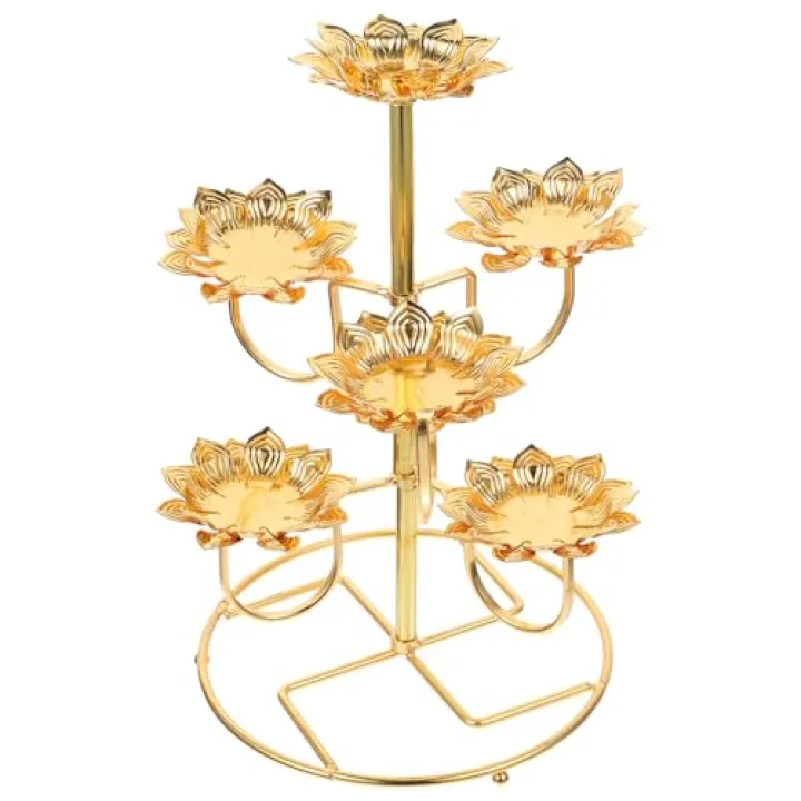 COHEALI 2 Pcs Lotus Candle Holder - 7 Lotus Diyas Diwali Candle Holder Golden Base Buddha for Decoration, Home, Temple and Spiritual Use