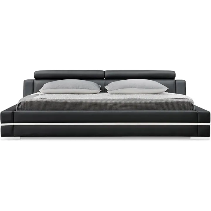 ZURI Hera Black Leather Platform Bed - California King