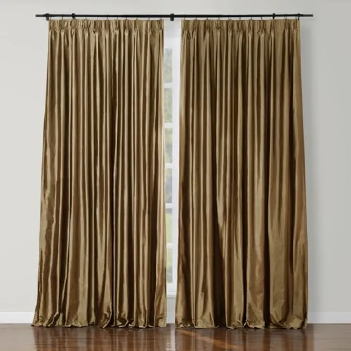 TWOPAGES Chestnut 100% Dupioni Silk Curtain Drape for Living Room Pinch Pleated Lightweight Window Curtains Drapery for Bedroom, 26W x 108L, 1 Panel