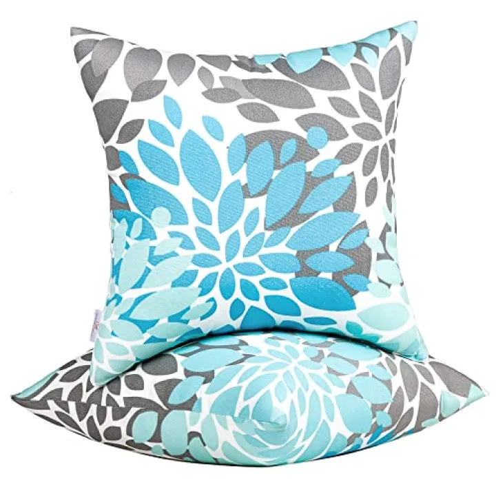 JMGBird Water-Resistant Outdoor Pillows Set of 2, 18x18 inch Durable Sky Blue Mandala Pattern Throw Pillows with Inserts for Patio Furniture