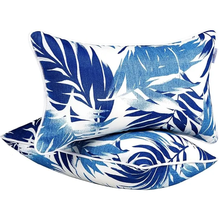 JMGBird Outdoor Pillows Waterproof Set of 2 Outdoor Throw Pillows with Insert Included 12×20 Inch Outdoor Lumbar Pillows for Patio Furniture