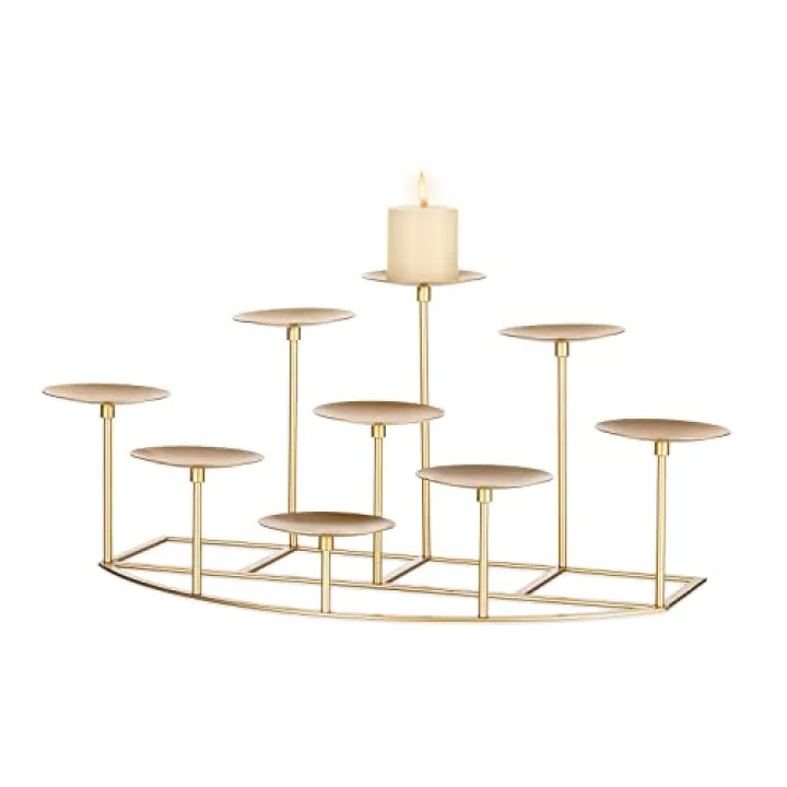 Romadedi Fireplace Candle Holder 9 Candelabra - for Pillar Candles Gold Candle Stand Iron Table Centrepiece Mantle Floor Decor Christmas Advent Decoration