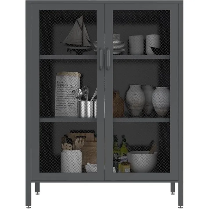 Storage Cabinet, Buffet Sideboard Server Home Furniture Metal Side Cabinet/Living Room Cabinet/Dining Room Sideboard Design Black Metal Buffet Cabinet Accent Sideboard