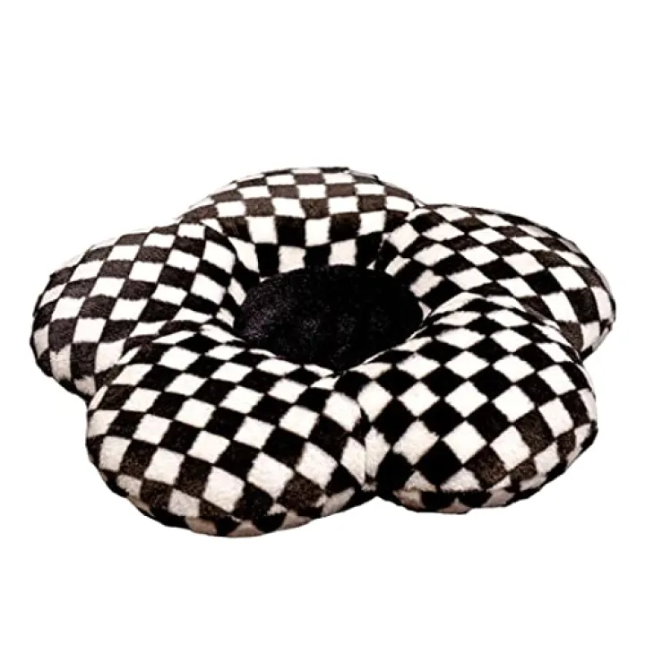 LICHENHAO Checkered Flower Pillow Floor Pillow Decorative Throw Pillow Sofa Cushion Reading Pillow car Cushion (Black, 18.8in)