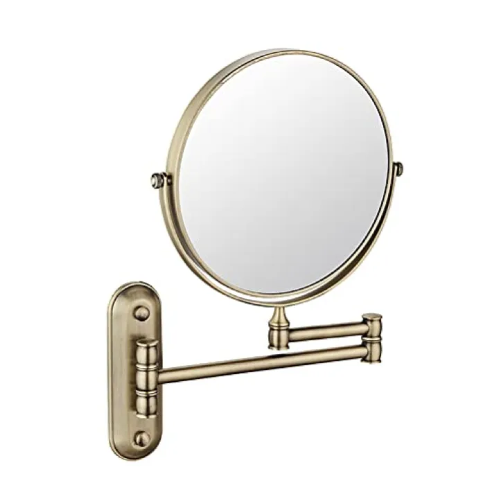 Beauty Mirror,10X Hotel Bathroom Wall Mounted Makeup Mirror, 8 Inch Extendable Bathroom Mirror Foldable Magnifying Double-Sided Shaving Mirror for Bathroom Vanity Bronze 8 inches 5X