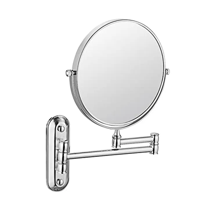Beauty Mirror,10X Hotel Bathroom Wall Mounted Makeup Mirror, 8 Inch Extendable Bathroom Mirror Foldable Magnifying Double-Sided Shaving Mirror for Bathroom Vanity Silver 8 inches 10X