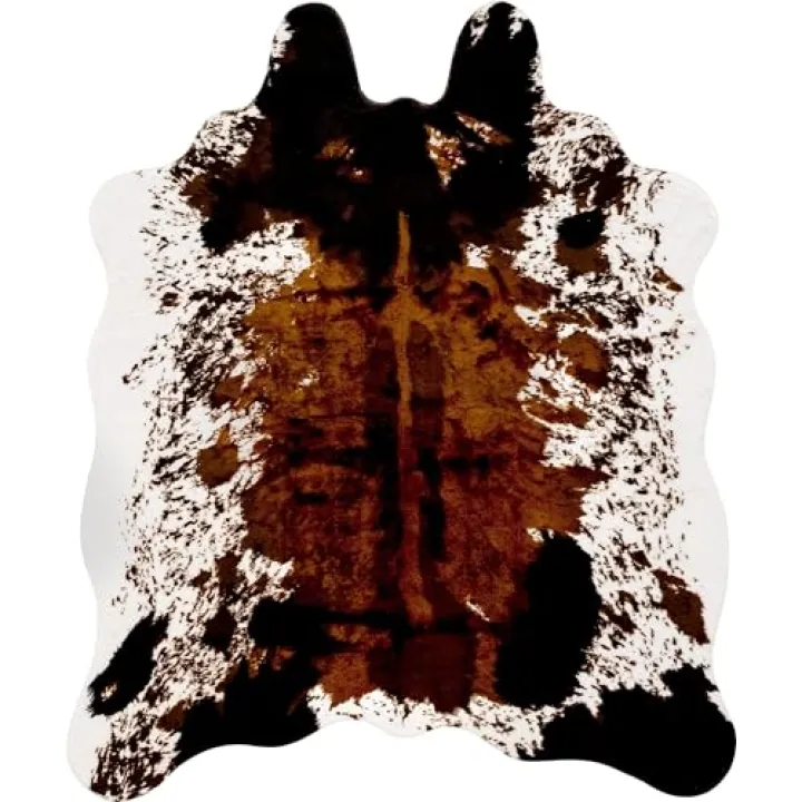 CONBEN Oversized Faux Cowhide Rug (6.3ft x 8.3ft) - Non-Slip Backing, Cow Print Decor - Farmhouse, Western Floor Rugs for Living Room, Bedroom, Dining Area or Office