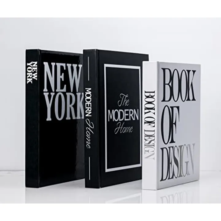 Set of 3 Decorative Book for Home - XL Coffee Table Decoration Books - Stylish Fake/Faux Display Books - Modern Hardcover Book Stack - Fashion Designer Book Set - New York/Black/White