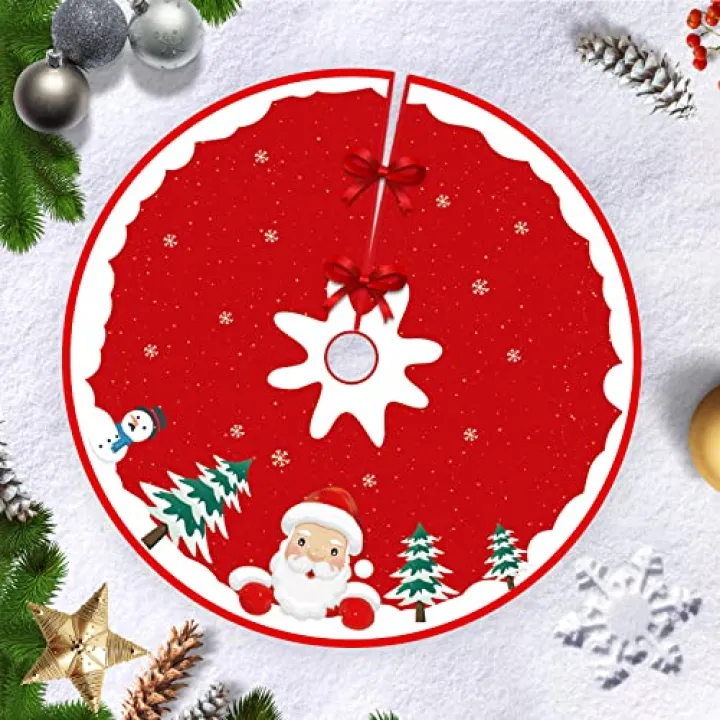 Hianjoo Christmas Tree Skirt 36 Inch, Xmas Tree Base Cover Mat for Holiday Ornament for Xmas Party Christmas Decorations (Santa Claus Style, 36 inch/ 90cm)