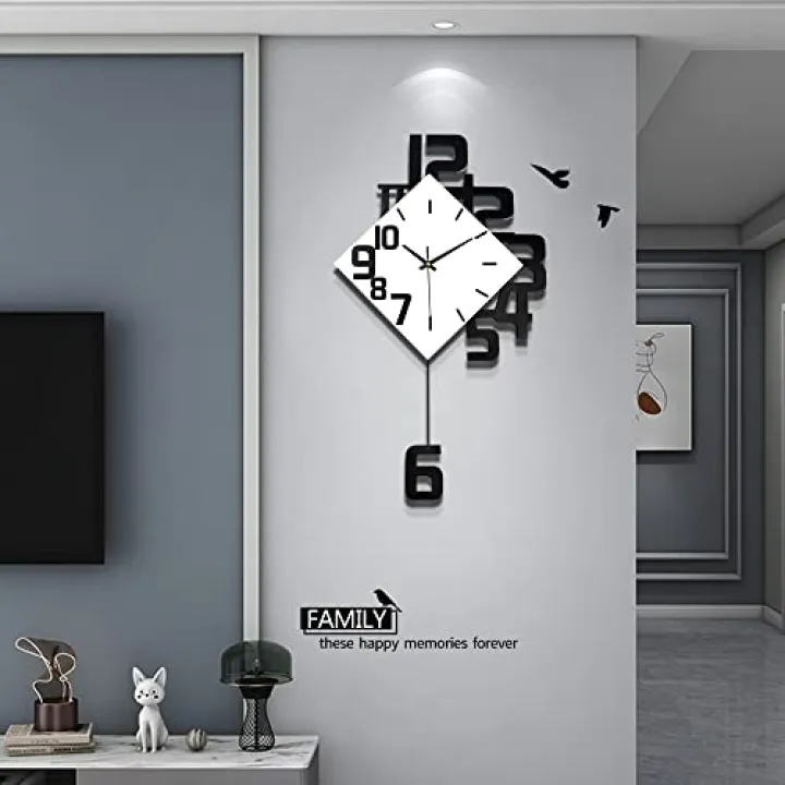 NEOTEND Large Wall Clock for Living Room Decor Pendulum Modern Silent Kitchen Big Wall Clock for Bedroom Black and White Decorative Office Non Ticking Battery Operated Wall Watch 25 Inch
