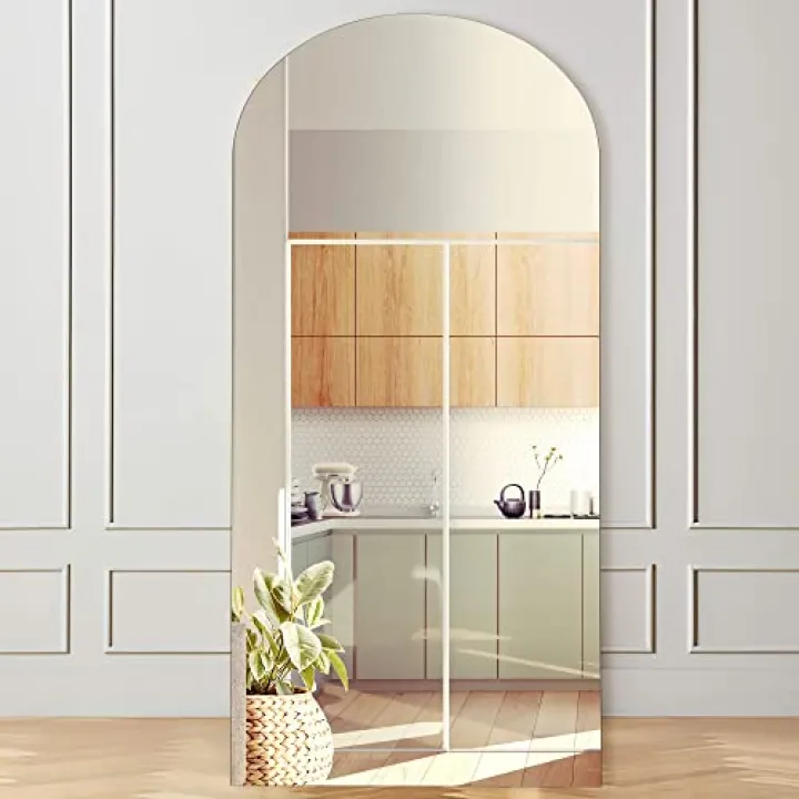 Natsukage 71"x32" Arched Full Length Mirror Large Arched Floor Mirror with Stand Wall Mirror Full Length Body Bedroom Mirror Standing Hanging or Leaning Against Wall Wood Frame(Arched Gold-Wood)