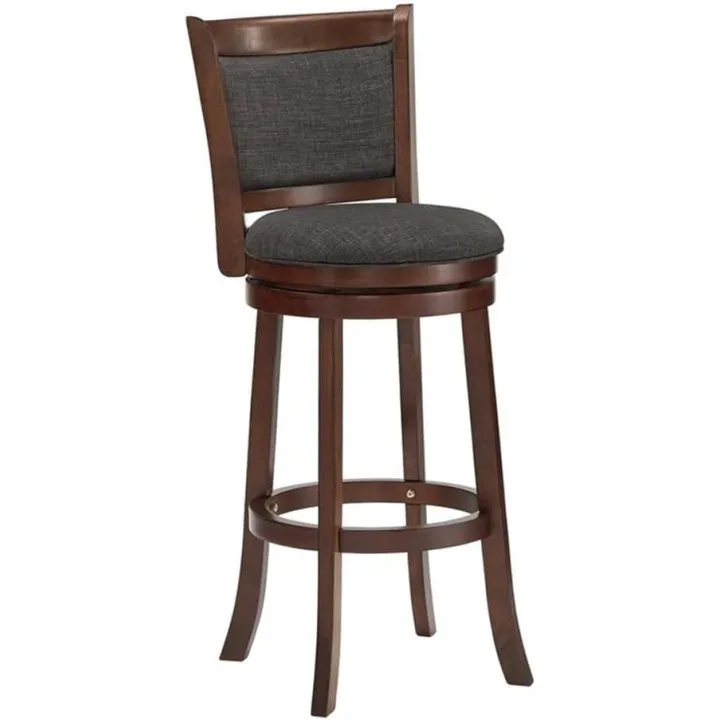 Inspire Q 29.9" Panel Back & Swivel Wood Bar Stool in Gray/Brown