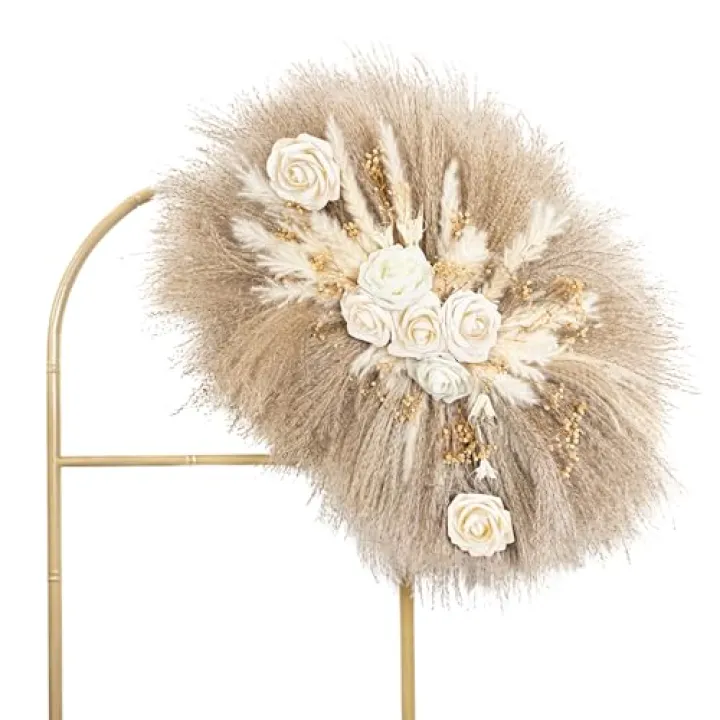 Honeeva 24 in Pampas Grass Arrangement | Wedding Decor, Home Decor, Sweet Heart Table Dried Floral, Wedding Arch Backdrop, Boho Wedding Decor (Beige Hydrangea)
