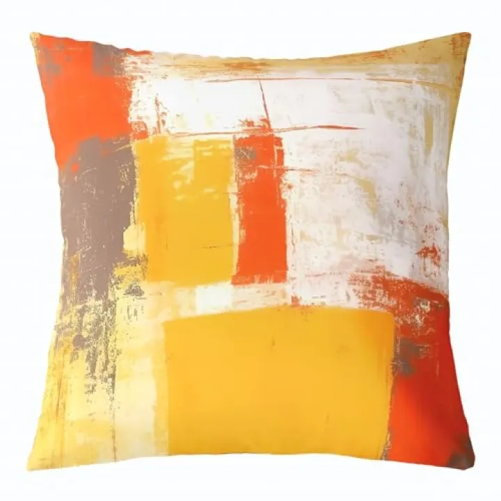 Orange Throw Pillow Covers, Set of 4, 16x16 Inches, Burnt Orange Grey Decorative Pillow Cover, Abstract Art Painting Pillow Cases, Modern Accent Cushion Cover for Sofa Couch Bed Chair Living Room