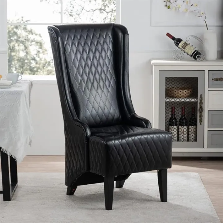 Modern Wingback Accent Chair,23.22" Wide Wing Back Chair Side Chair,PU Leather Living Room Chair,Diamond Decoration Vanity Chair Leisure Armchair with Wooden Legs for Living Room Bedroom Office,Black