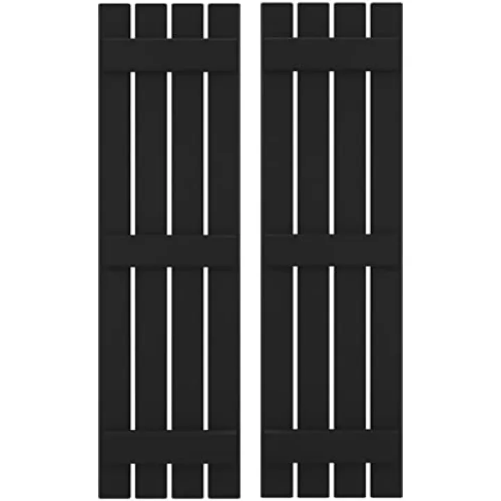 Ekena Millwork ARW401SB415X66BLH Americraft Four 3 Exterior Real Wood Spaced Board-n-Batten Shutters (Per Pair), Black