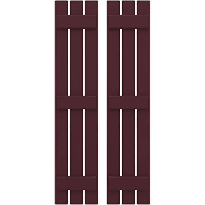 Ekena Millwork ARW401SB311X77WRH Americraft Three 3 Exterior Real Wood Spaced Board-n-Batten Shutters (Per Pair), Wine Red
