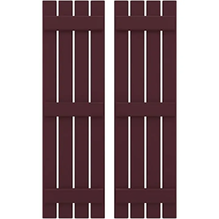 Ekena Millwork ARW401SB415X69WRH Americraft Four 3 Exterior Real Wood Spaced Board-n-Batten Shutters (Per Pair), Wine Red