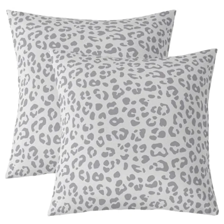 Feelyou Leopard Print Throw Pillow Covers 20"x20" Set of 2 Soft Cheetah Cushion Covers for for Couch Sofa Safari Wild Animal Grey White Decorative Pillowcases Outdoor Pillows Covers