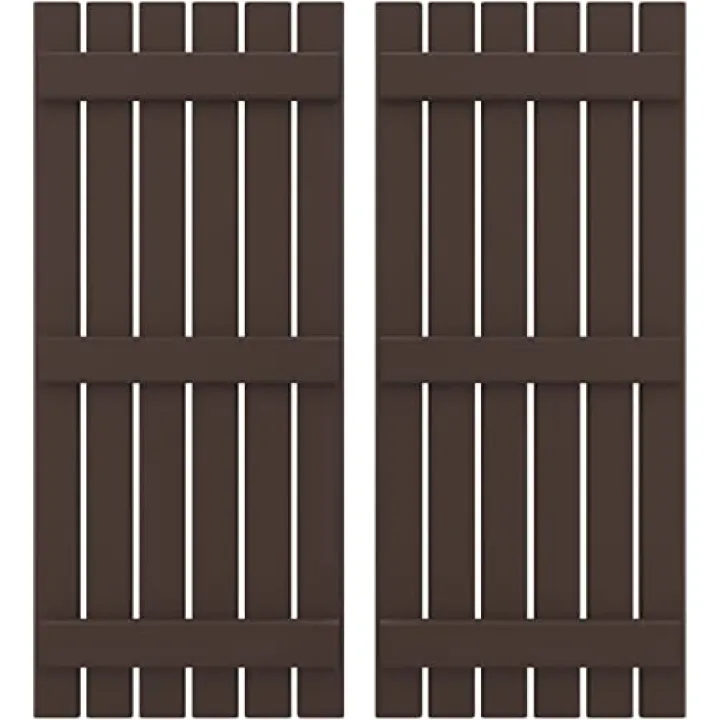 Ekena Millwork ARW401SB623X63TBH Americraft Six 3 Exterior Real Wood Spaced Board-n-Batten Shutters (Per Pair), Raisin Brown