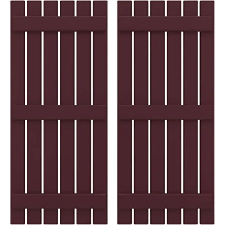 Ekena Millwork ARW401SB623X79WRH Americraft Six 3 Exterior Real Wood Spaced Board-n-Batten Shutters (Per Pair), Wine Red