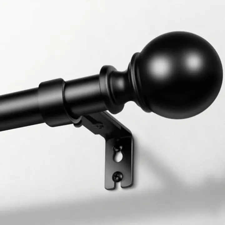 Zeerobee Curtain Rods for Windows 48 to 84, 1 Inch Adjustable Heavy Duty Black Curtain Rod, Outdoor Indoor Room Divider Modern Drapery Pole, 48-86"