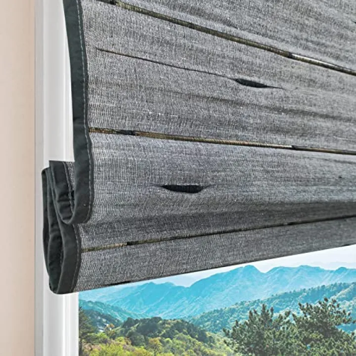 Yin Yang Cordless Blackout Bamboo Roman Shades, Natural Woven Wood Window Shades, Custom Indoor Linen Window Blinds with Border, Bamboo Blinds with Lining for Windows, Doors, Color 5