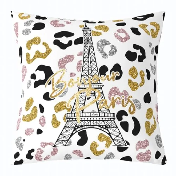 Feelyou Eiffel Tower Throw Pillow Cover for Couch Sofa Bed, Leopard Paris Valentines Decorative Pillows Cushion Cover, Romantic Paris Pillow Inserts Not Included, 18x18 inch