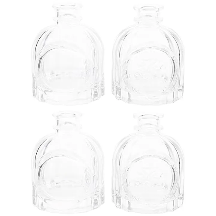 Lurrose Car Decor 4pcs Glass Diffuser Bottle Essential Oil Diffuser Bottle Aroma Bottle Fragrance Dispenser Jar Container Decorative Flower Vase for Replacement Reed Diffuser Set 100ml Vintage Decor