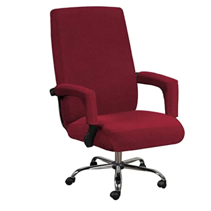 YOPOIY Modern Style Computer Chair Slipcover, Jacquard Office Chair Cover Removable Boss Chair Slipcovers Washable Chair Protector Cover with Arm Covers -red-Middle