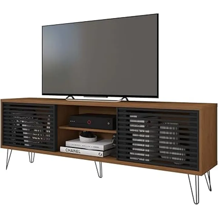 Woodpeckers Furniture Frizz Mid-Century Modern TV Stand for 70 Inch TV (Dark Walnut and Black)