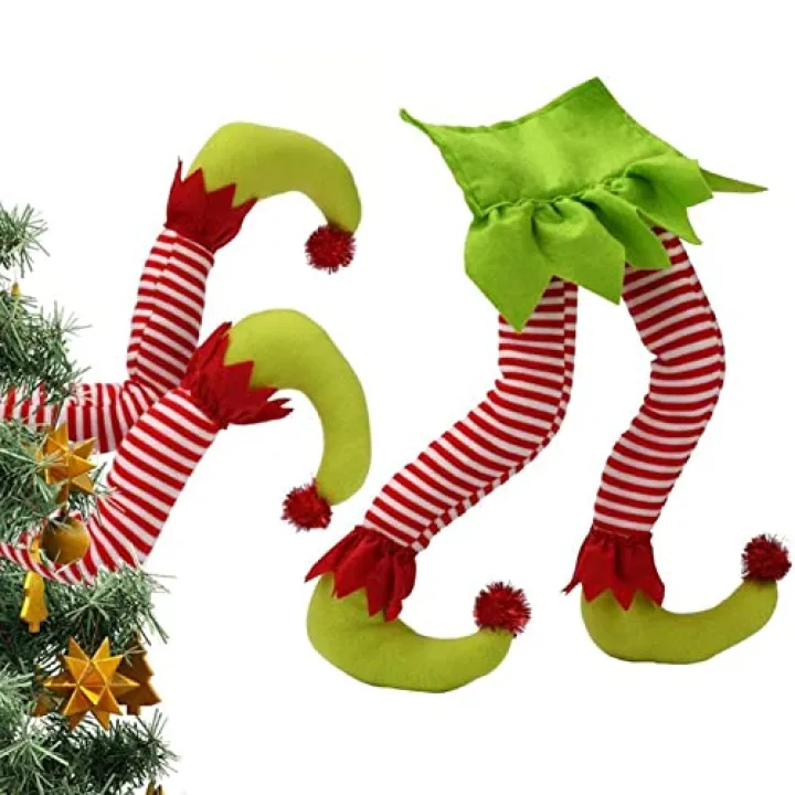 LIANGLIDE Christmas Elf Body Tree Decorations, Christmas Tree Topper Christmas Ornaments Elf Arms Stole Christmas Elf Stuffed Leg Stuck Xmas Tree Topper Garland Ornaments